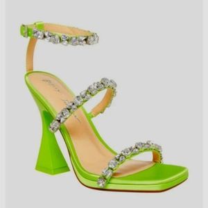 Betsey Johnson Perry Citron Green Rhinestone Heels, Size 9.5.  New.